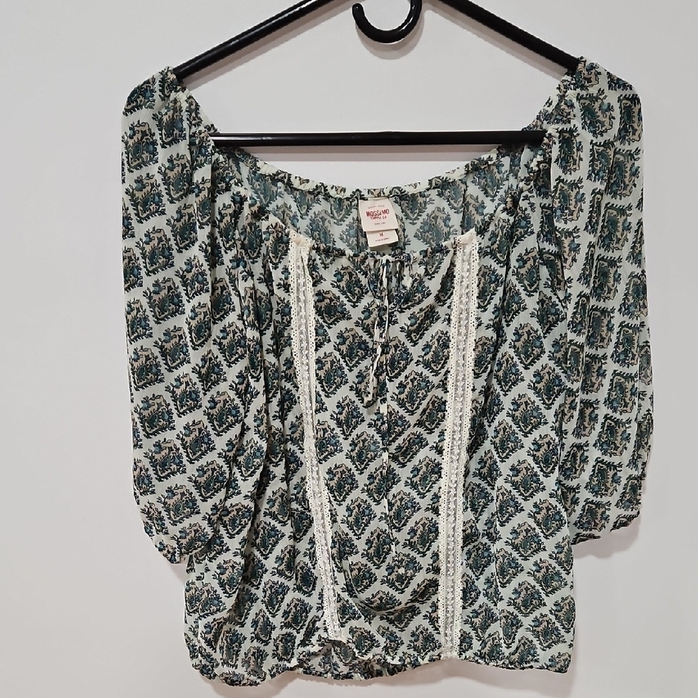 Madewell Green Smocked Tie Front Blouse